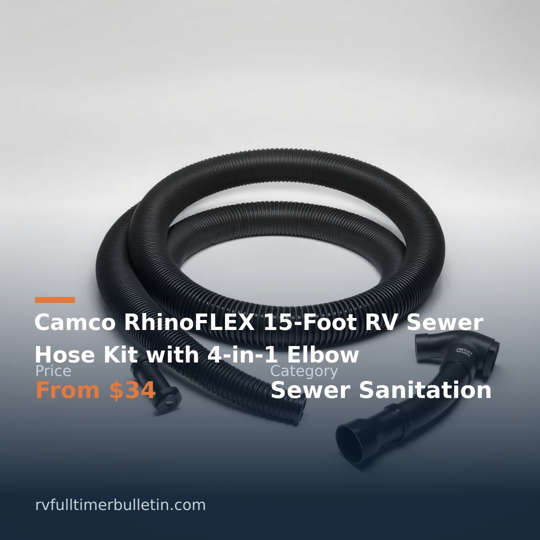 Camco RhinoFLEX 15-Foot RV Sewer Hose Kit with 4-in-1 Elbow