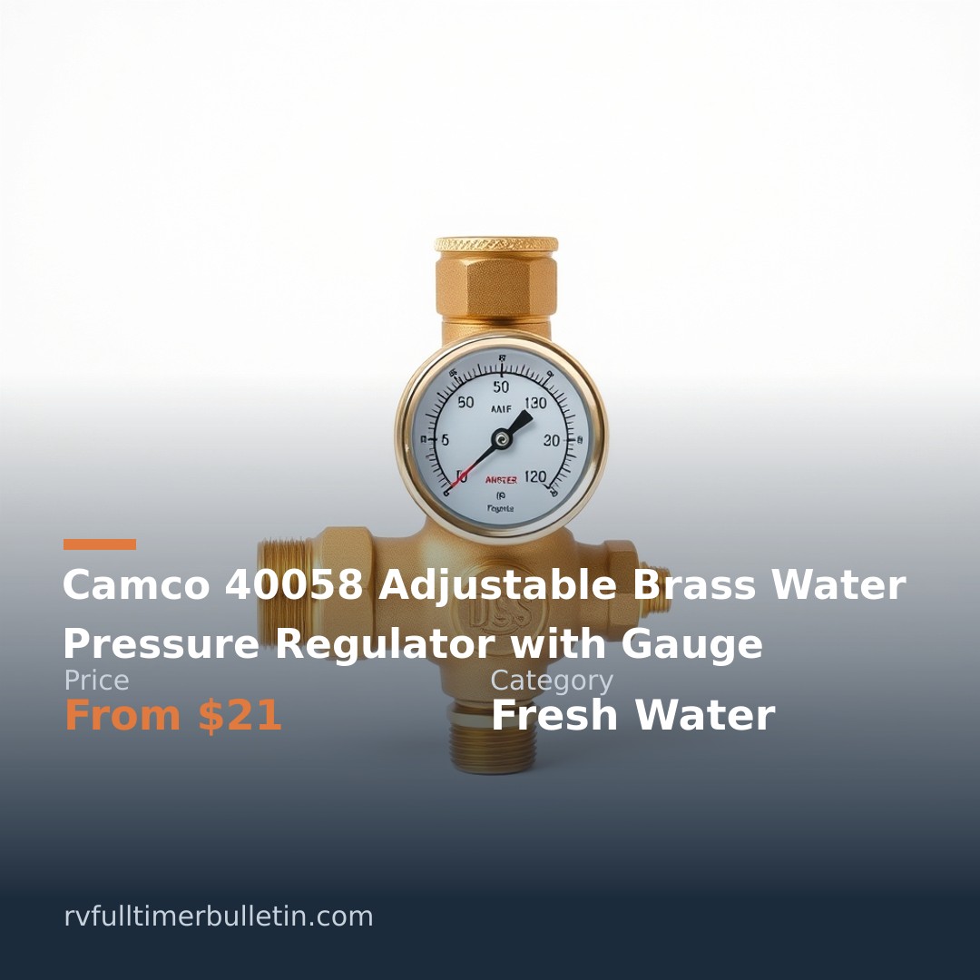 Camco 40058 Adjustable Brass Water Pressure Regulator with Gauge