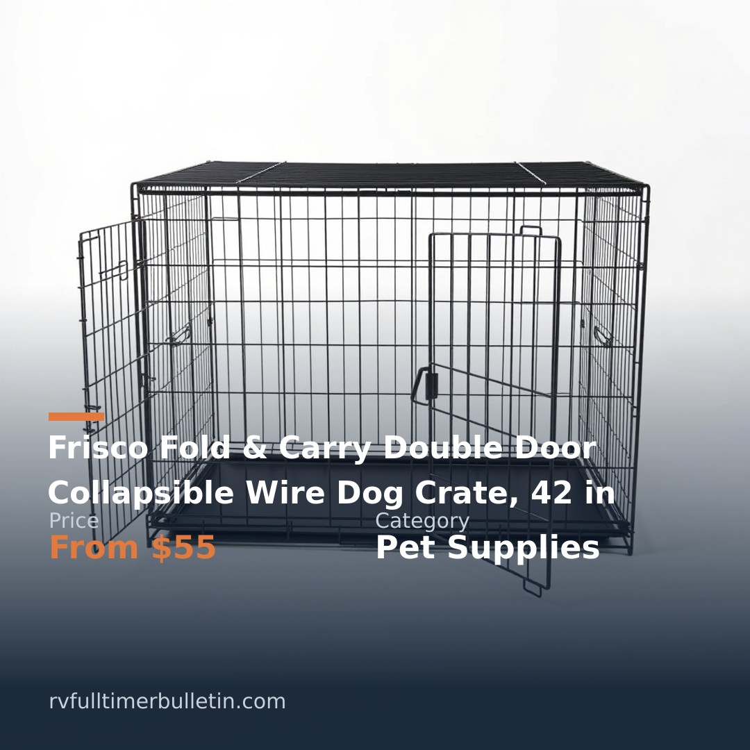 Frisco Fold & Carry Double Door Collapsible Wire Dog Crate, 42 in