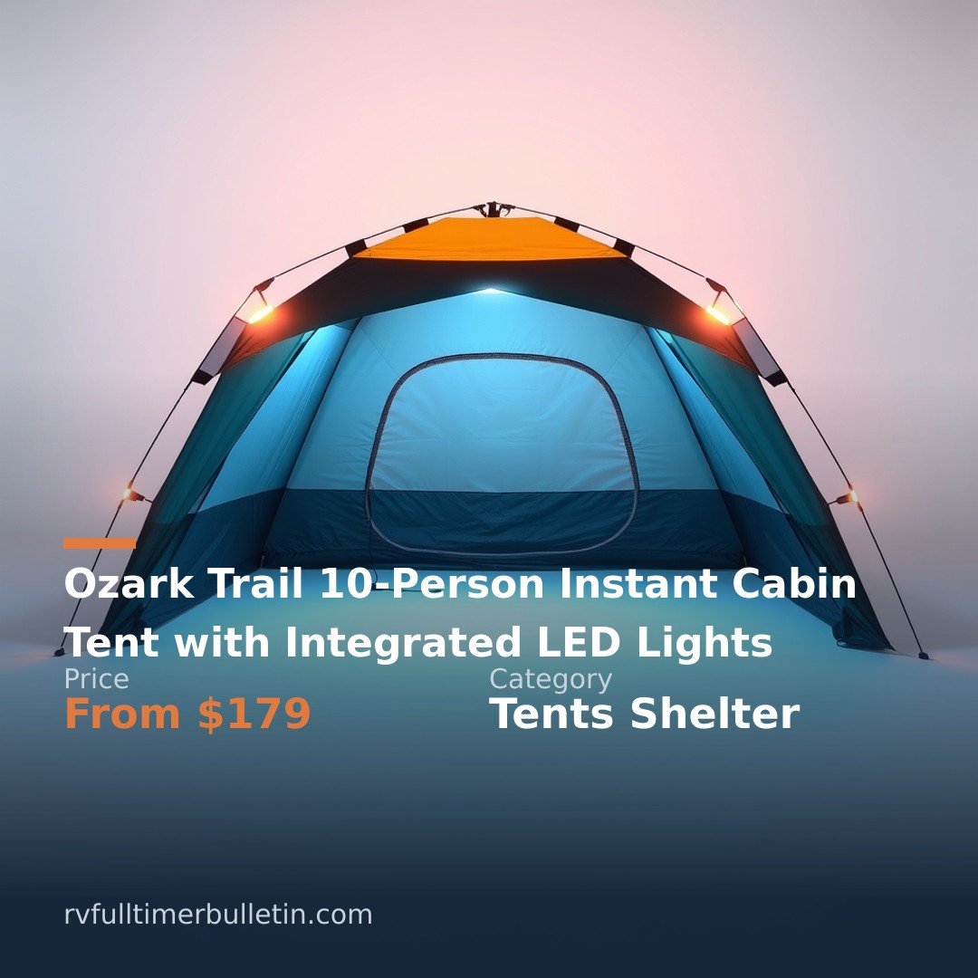 Ozark Trail 10-Person Instant Cabin Tent with Integrated LED Lights
