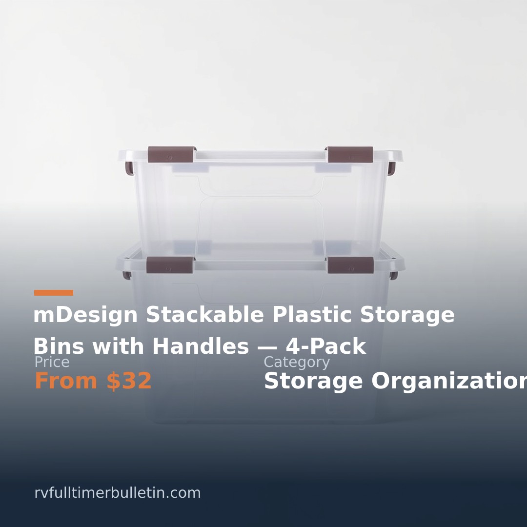 mDesign Stackable Plastic Storage Bins with Handles — 4-Pack