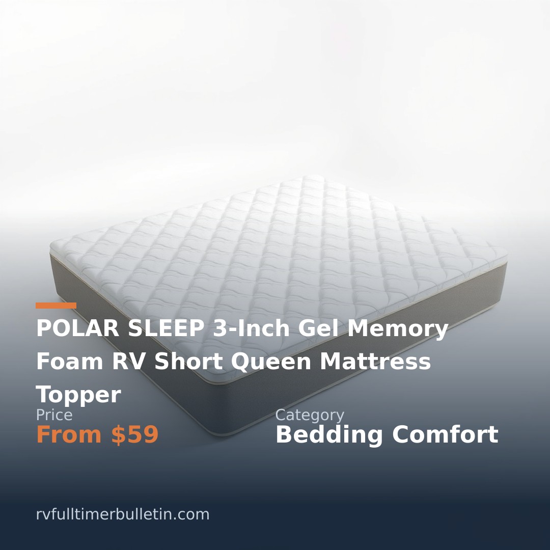 POLAR SLEEP 3-Inch Gel Memory Foam RV Short Queen Mattress Topper