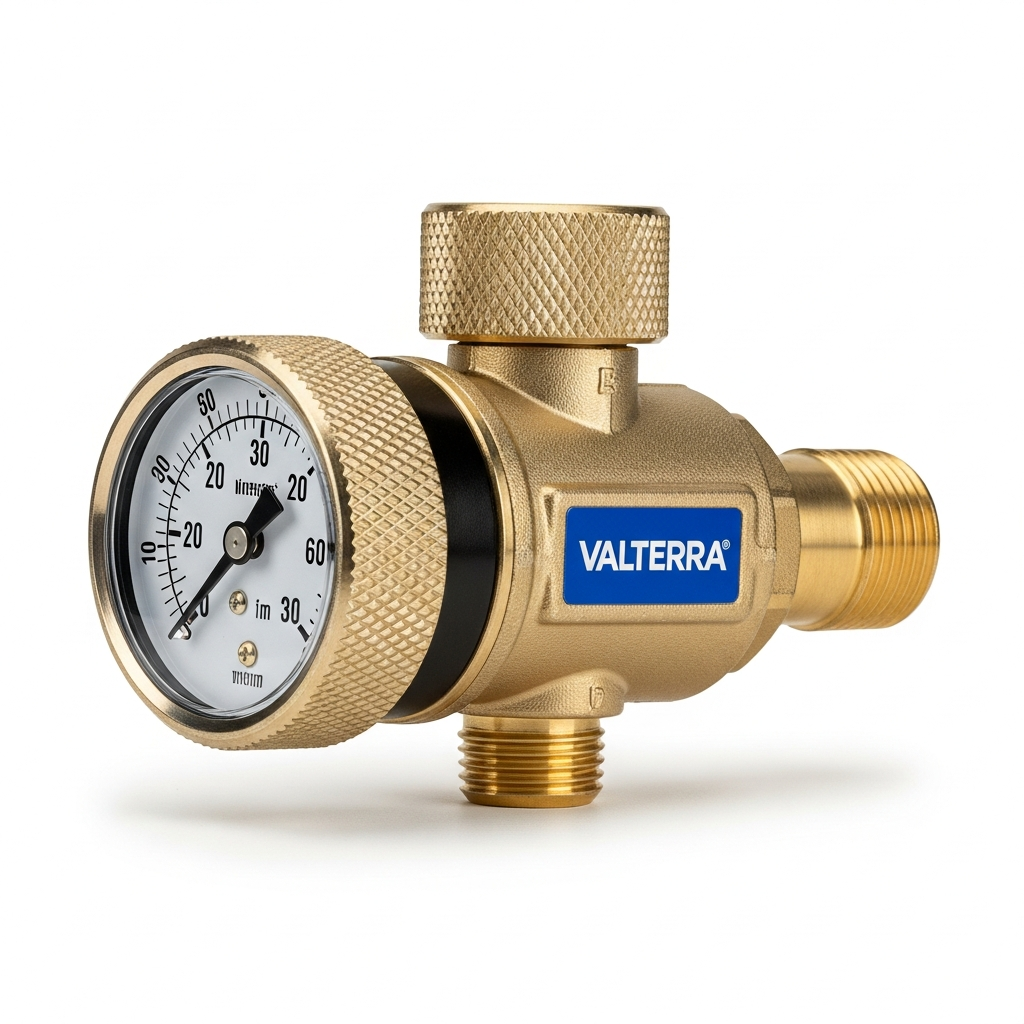 Valterra Adjustable Brass Water Pressure Regulator with Gauge